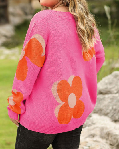 Retro Floral Crewneck Sweater Plus Size