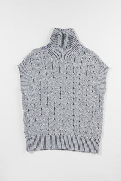 Cable Knit Turtleneck Batwing Short Sleeve Sweater