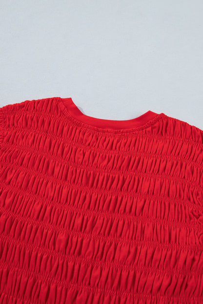 Solid Shirred Ruffle Peplum Hem Tank Top