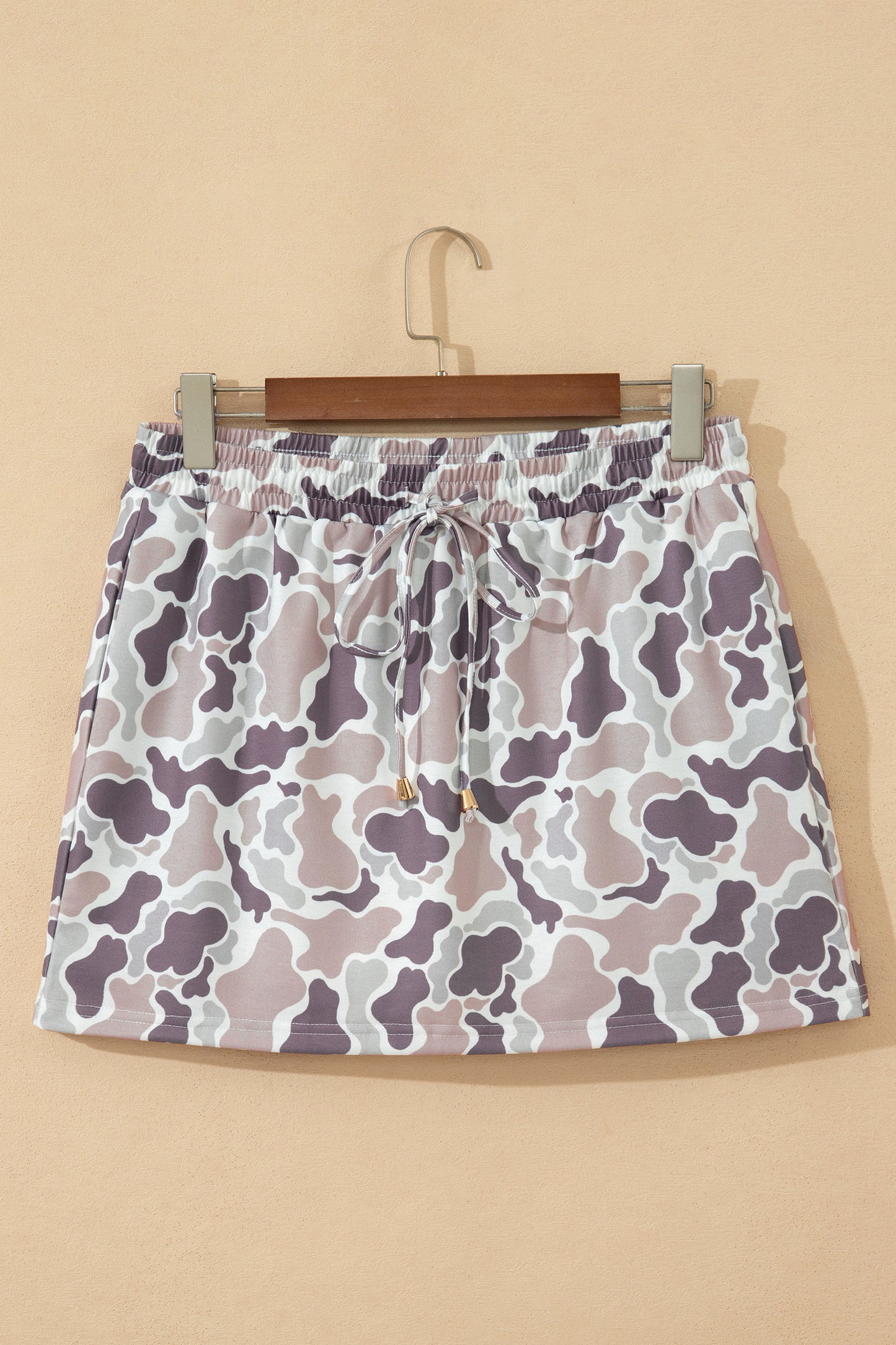 Abstract Camo Drawstring Elastic Waist Mini Skort