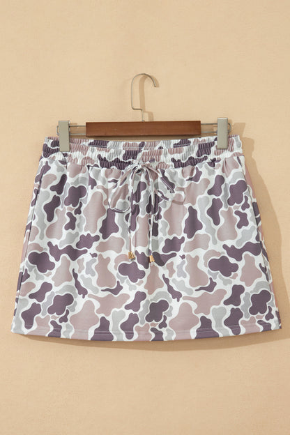 Abstract Camo Drawstring Elastic Waist Mini Skort