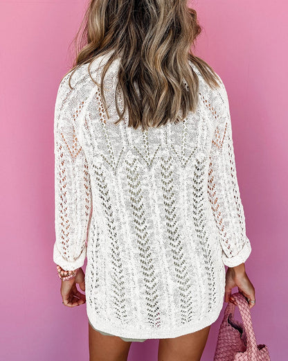 Solid Hollowed Knit Cardigan