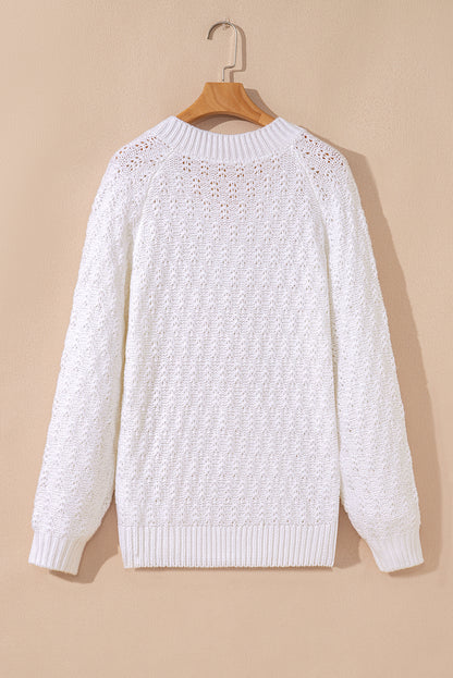 Textured Knit Ribbed Edge V-Neck Sweater