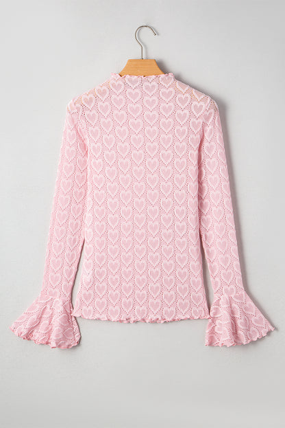 Valentine Heart Mock Neck Flare Long Sleeve Top