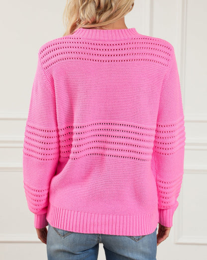 Eyelet Stripe Mock Neck Sweater