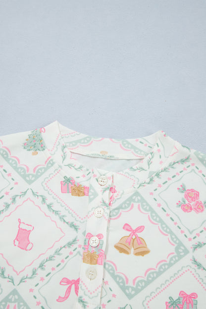 Christmas Patchwork Henley Top & Pant Pajama Set