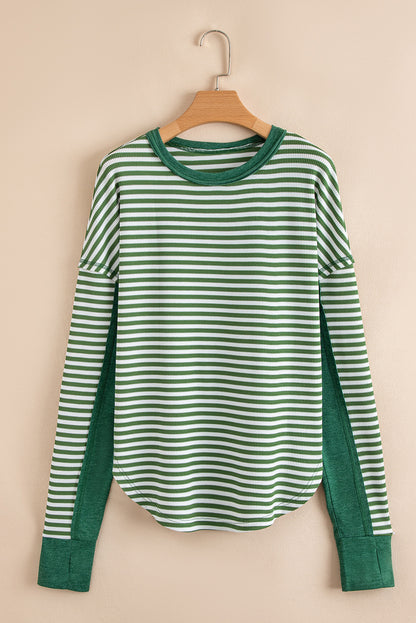 Stripe Thermal Knit Drop Shoulder Top