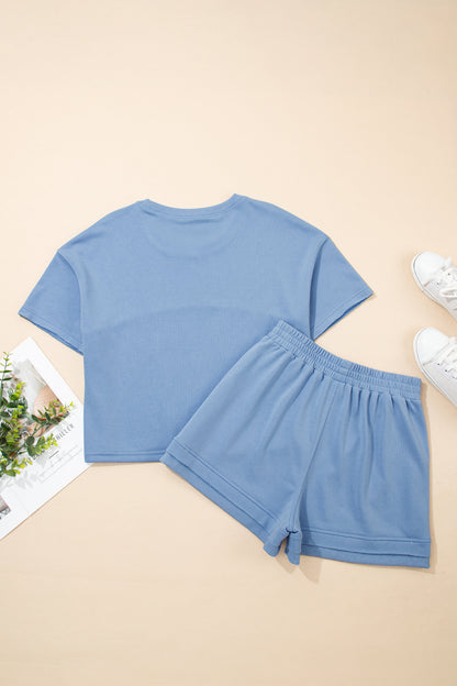 Solid Textured Raw Edge Top and Short Set
