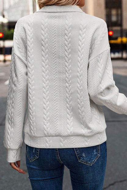 Cable Textured Zip Up Sweatshirt