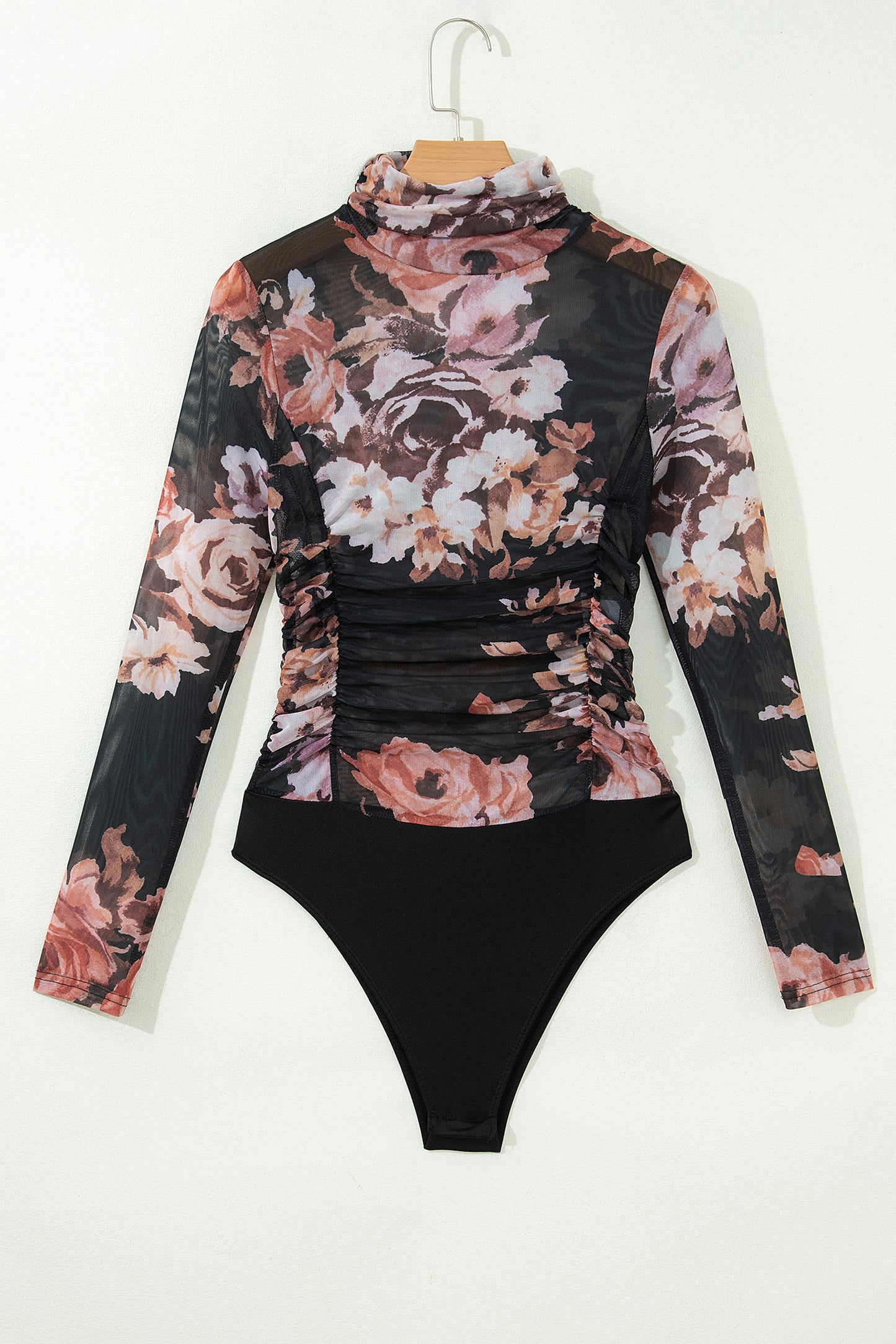 Floral Mesh Long Sleeve High Neck Bodysuit