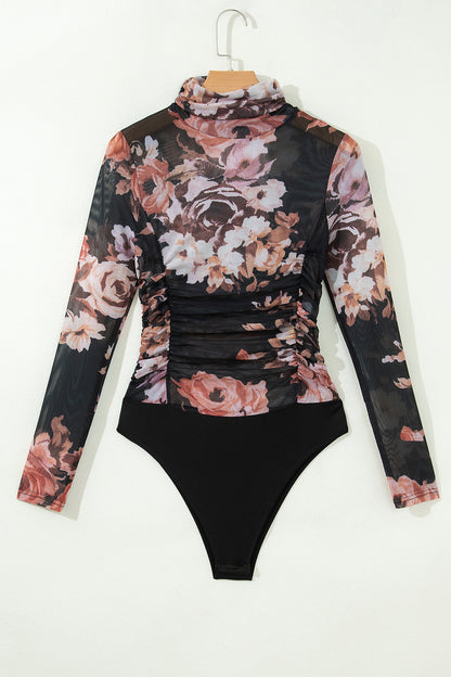 Floral Mesh Long Sleeve High Neck Bodysuit
