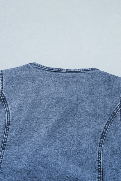 Western Denim Button Front Slit Sleeveless Vest