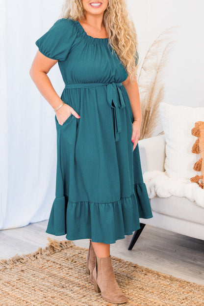 Plus Size Ruffle Puff Sleeve Midi Dress