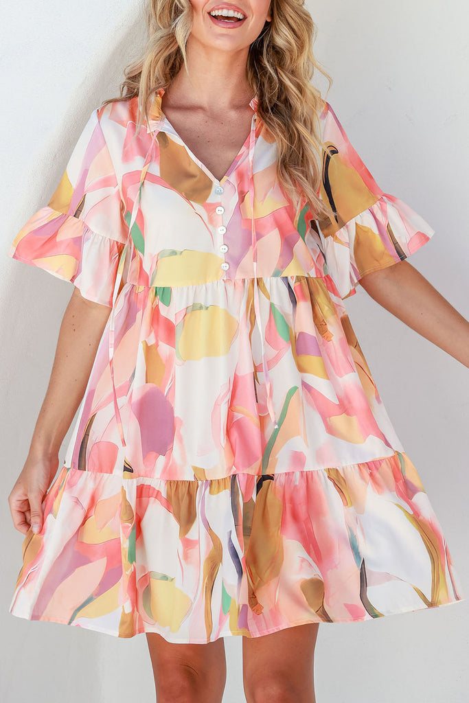 Abstract Tiered Babydoll Dress
