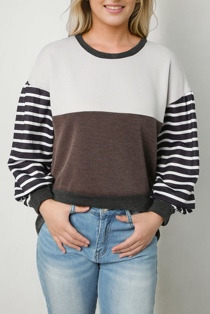 Colorblock Stripe Puff Sleeve Pullover