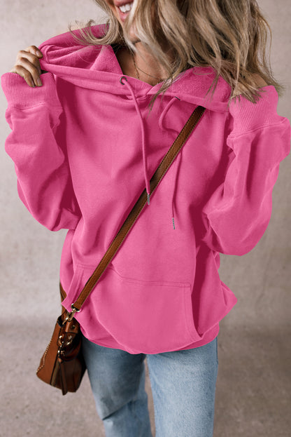 Fleece Lined Pocketed Drawstring Hoodie