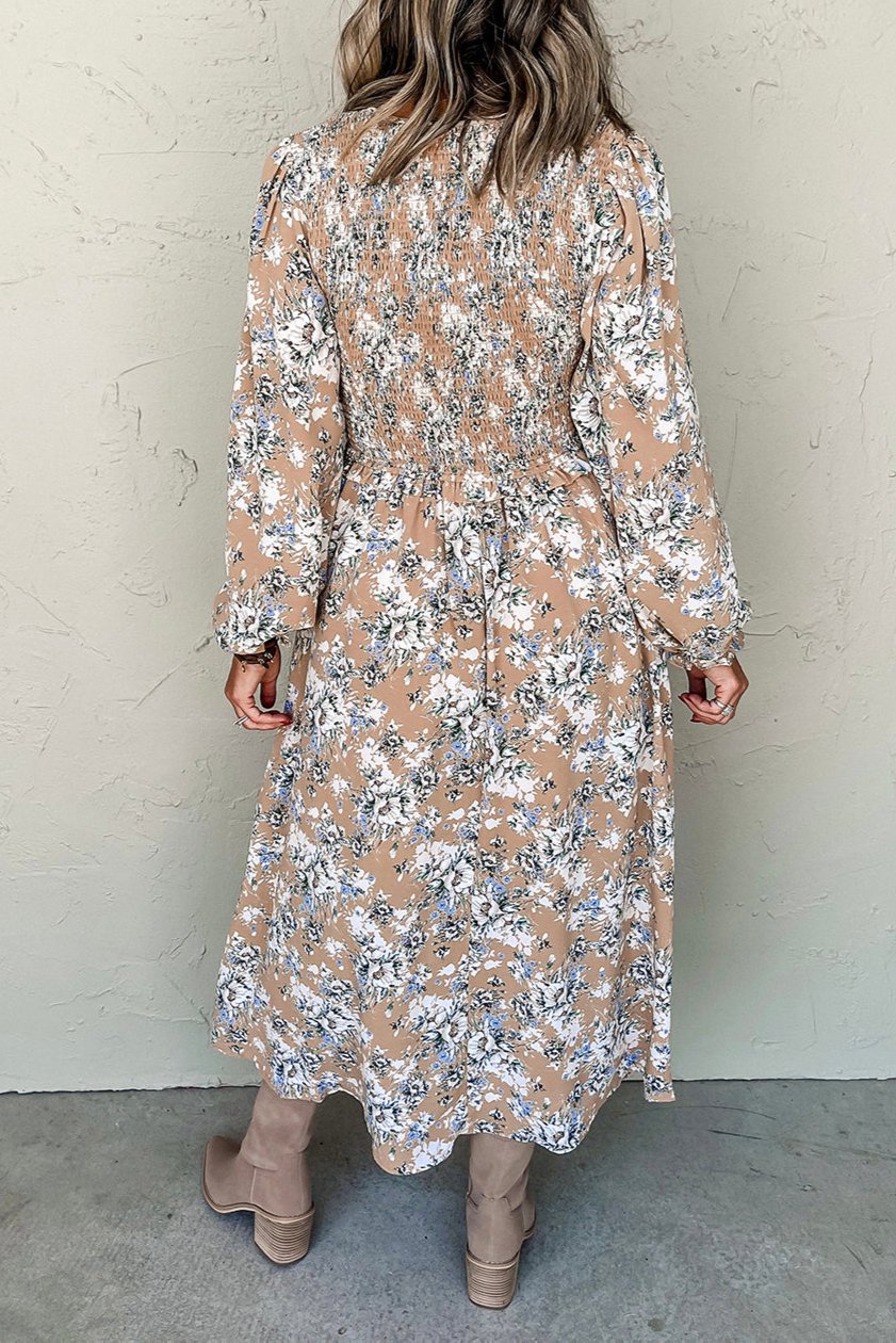 Floral Smocked V-Neck Maxi Dress