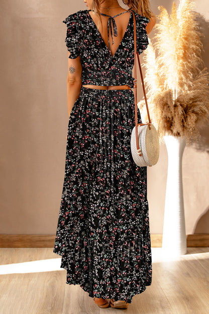 Floral Crop Top and Maxi Skirt Set