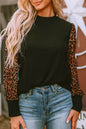 Leopard Ribbed Long Sleeve Blouse