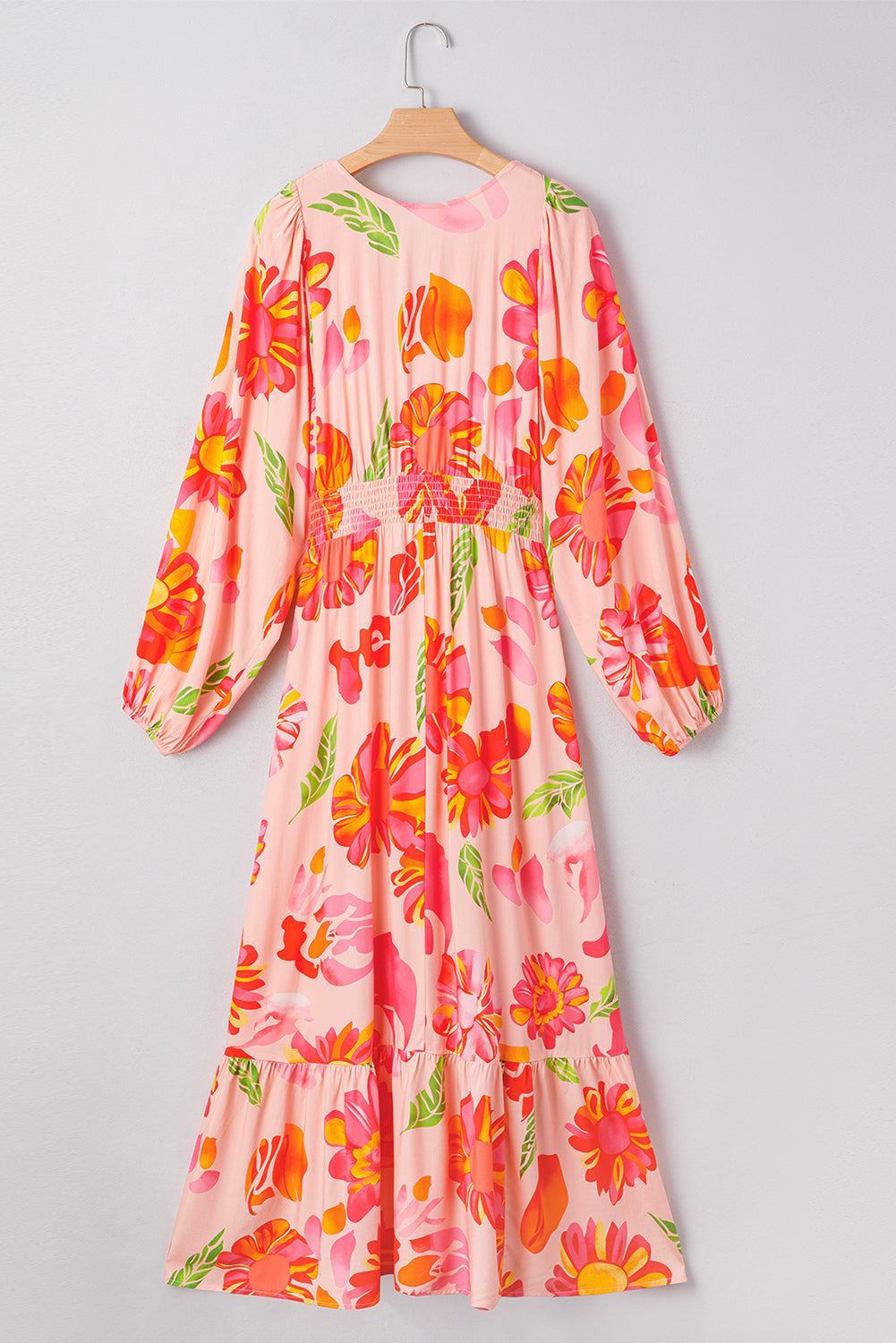 Floral V-Neck Puff Sleeve Maxi Dress