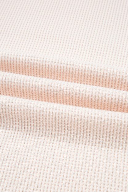 Stripe Waffle Knit Patchwork Raw Edge Henley Top