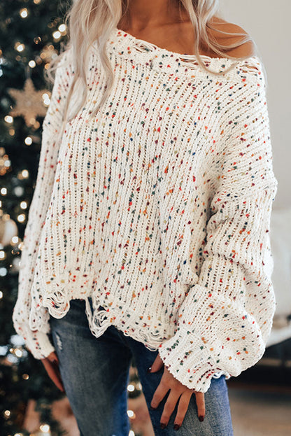 Colorful Confetti Distressed Knit Sweater