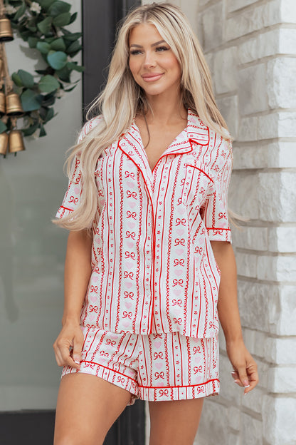 Bow Heart Top and Shorts Pajama Set