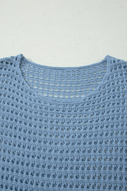 Solid Crochet Knit Long Sleeve Sweater