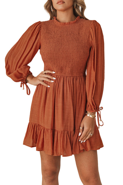 Smocked Ruffle Puff Sleeve Dress