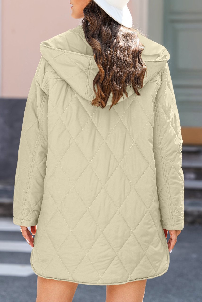 Quilted Snap Button Hooded Coat