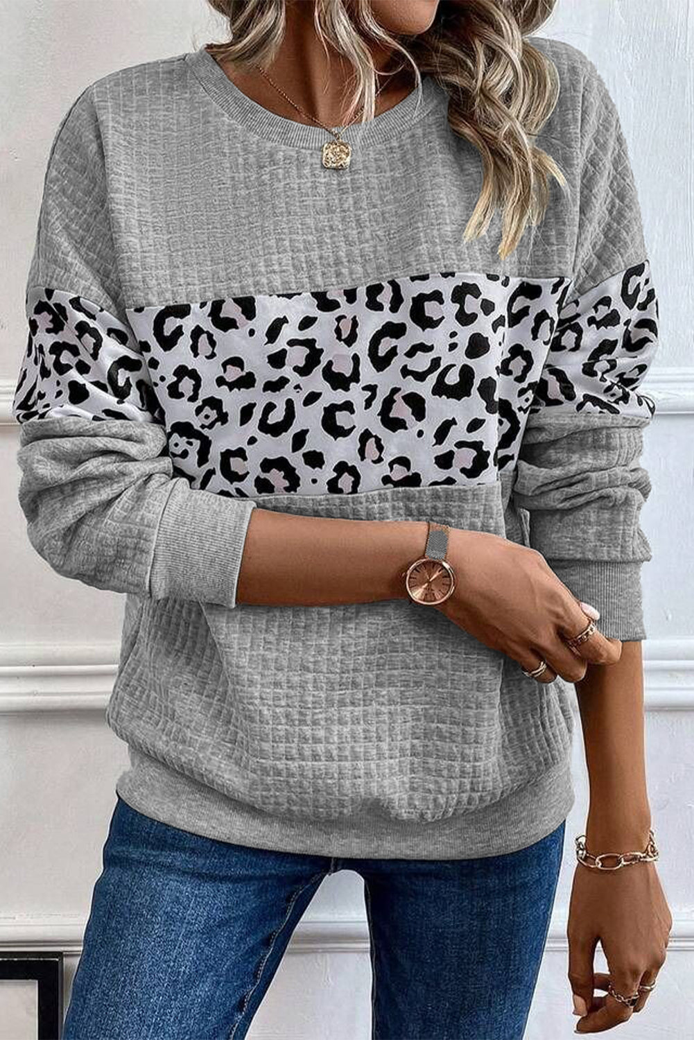 Leopard Colorblock Quilted Sweatshirt