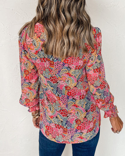 Floral Smocked Long Sleeve Blouse