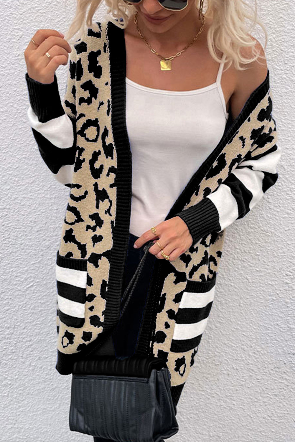 Leopard Stripe Open Front Cardigan