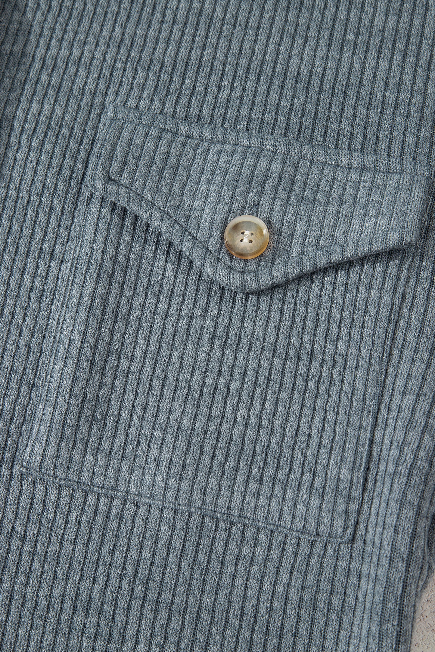 Ribbed Knit Flap Pocket Button-Up Shacket