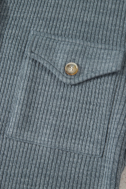 Ribbed Knit Flap Pocket Button-Up Shacket