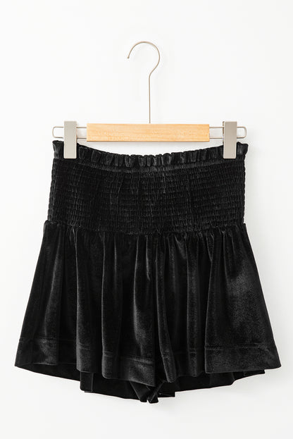 Velvet Smocked High Waist Shorts