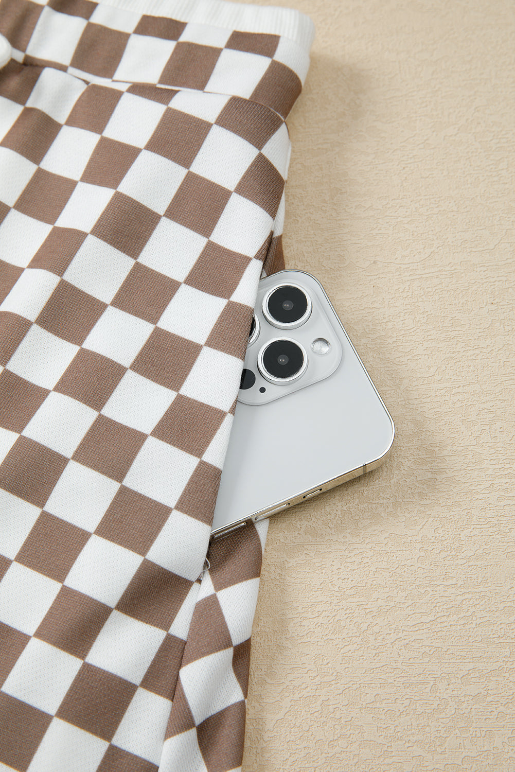 Checker Long Sleeve Top and Drawstring Mini Skirt Set