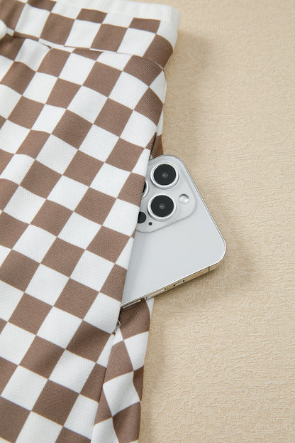 Checker Long Sleeve Top and Drawstring Mini Skirt Set