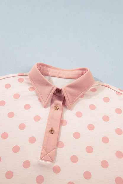Polka Dot Polo Pullover & Elastic Waist Shorts Set