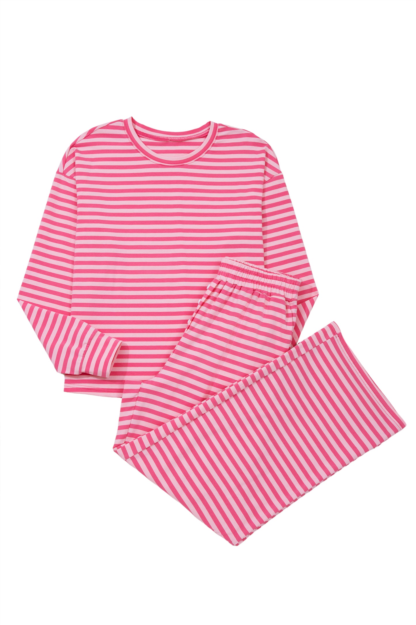 Stripe Drop Shoulder Top & Buttoned Pants Set