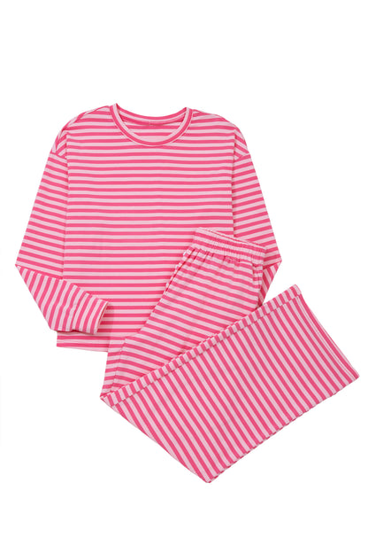Stripe Drop Shoulder Top & Buttoned Pants Set