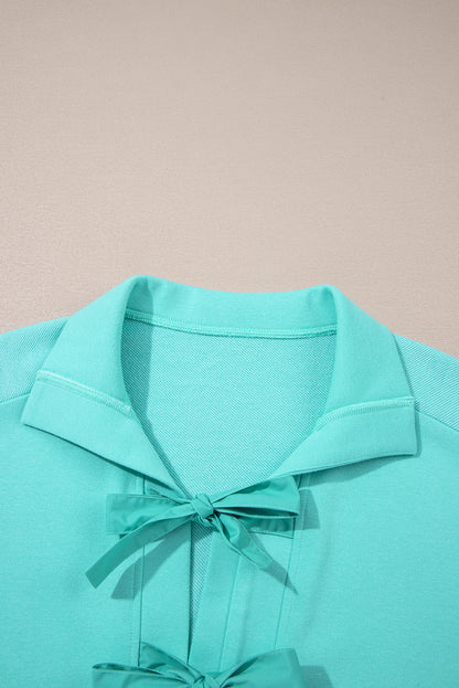 Bow Collared 3/4 Sleeve Side Pocket Mini Dress