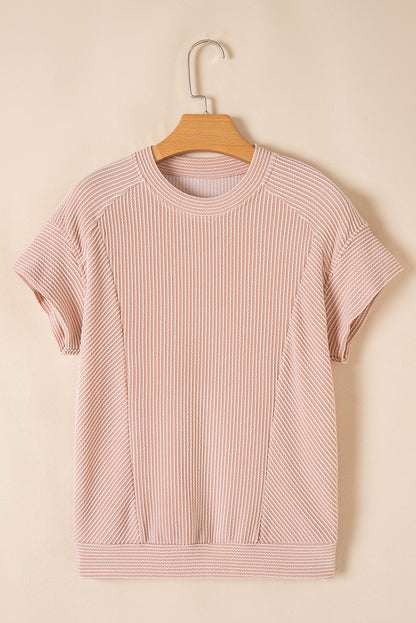 Solid Corded T-Shirt and Pants Set