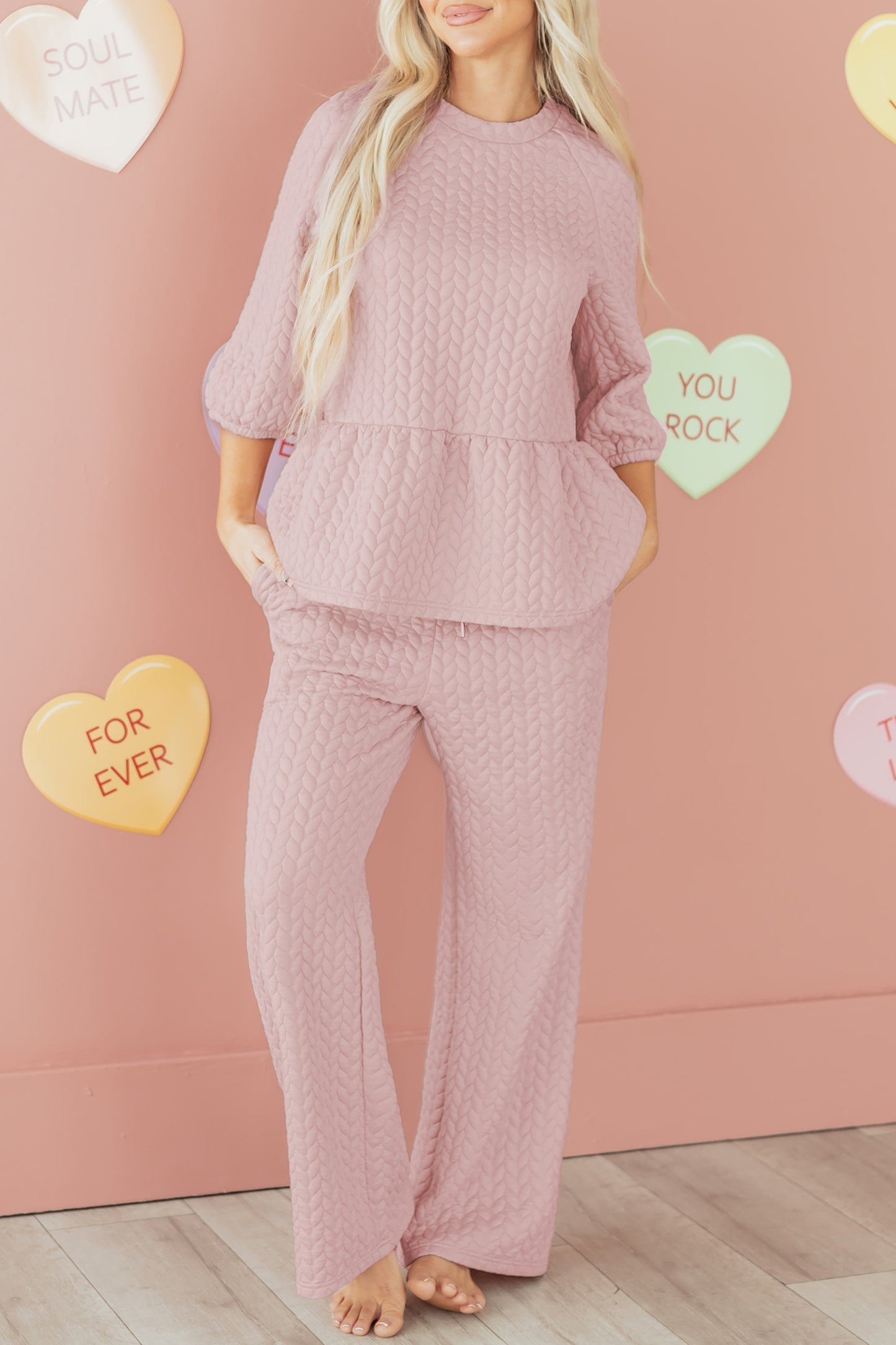 Cable Textured Top and Pants Set