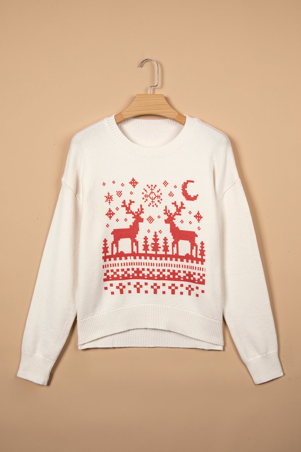 Christmas Snowflake Reindeer Graphic Print Sweater