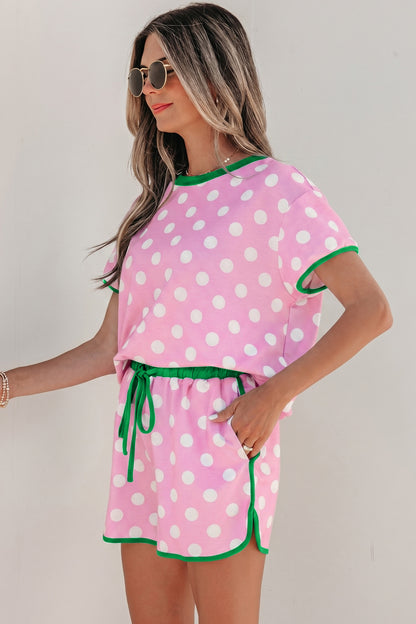 Polka Dot Contrast Trim Top & Short Set