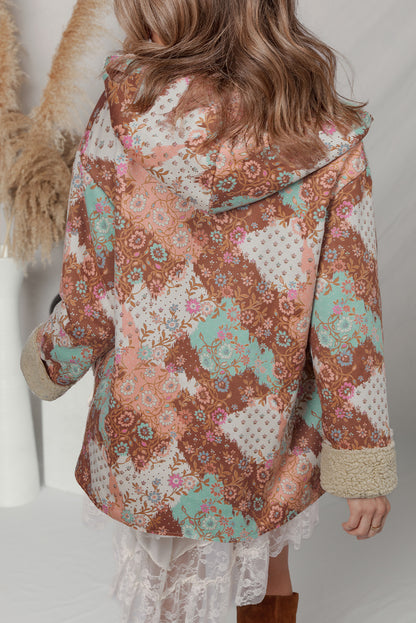 Floral Sherpa Lined Hooded Jacket