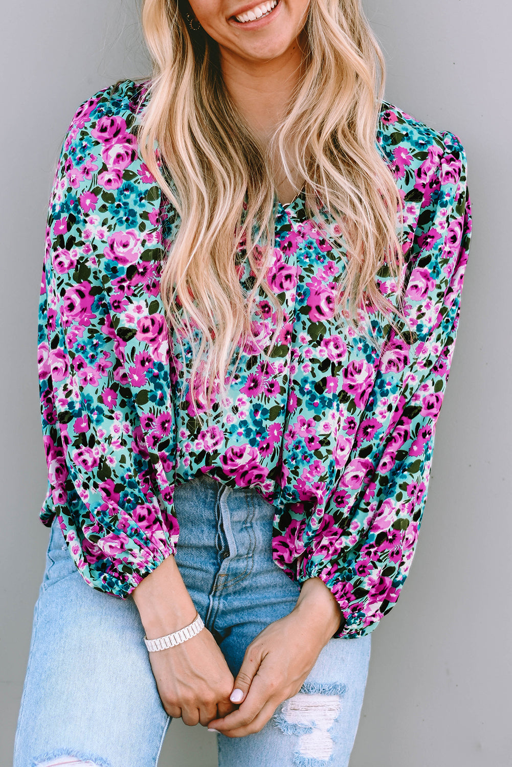 Floral Long Sleeve V-Neck Blouse