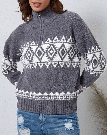 NEW! Aztec Quarter Zip Pullover Sweater