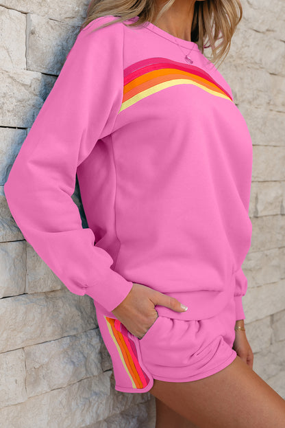 Colorblock Stripe Pullover and Shorts Set